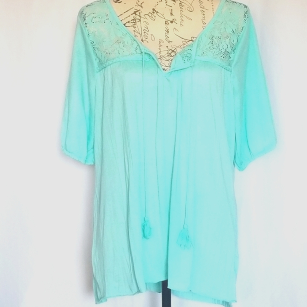 French Laundry Flowy Mint Green Top with lace front, size XL - Picture 7 of 8